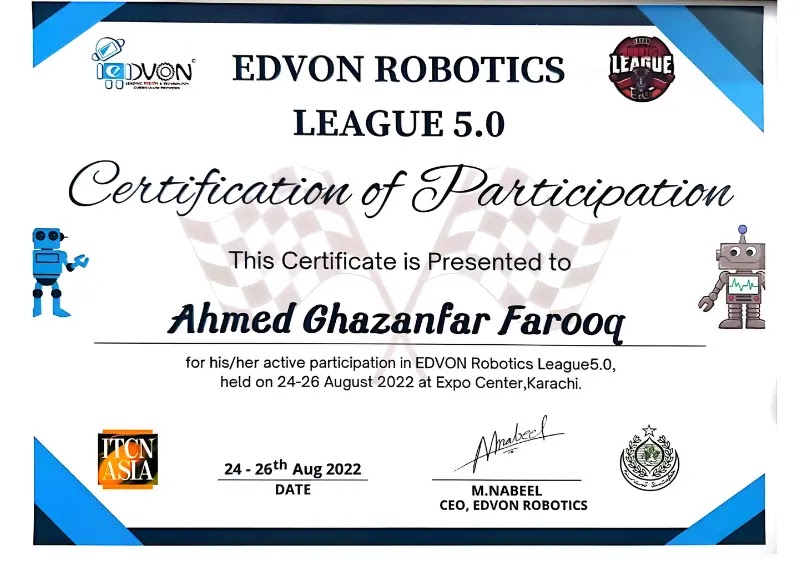 Edvon Robotics Certificate